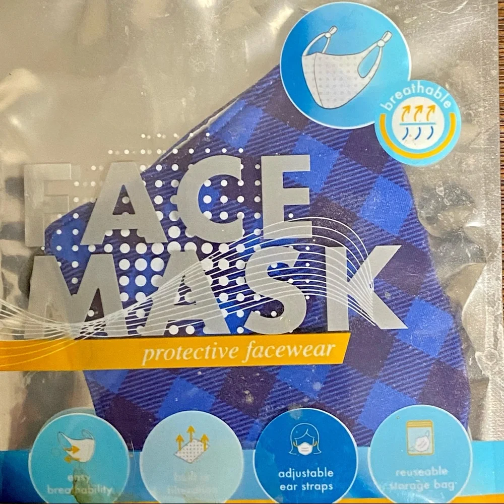 🟢 {3/$15} Blue Plaid Reusable Face Mask